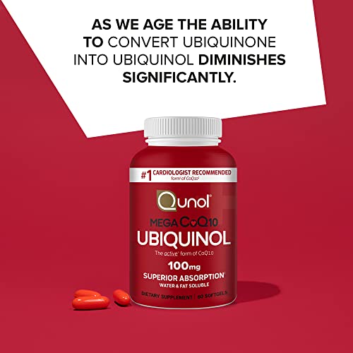Qunol Ubiquinol CoQ10 100mg Softgels, Mega Ubiquinol 100mg - Superior Absorption