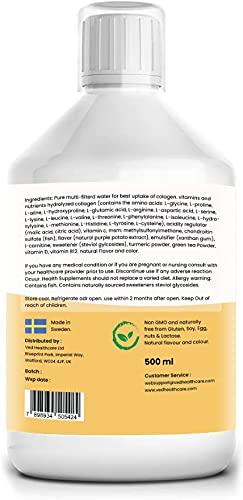 Hydrolyzed Liquid Collagen Food Supplement - Support for Joints, Skin, Muscles, Hair, &Nail Growth