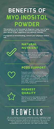 Myo Inositol Powder REDWELLS PCOS & Fertility GMO Free Vegan - 250g Pack
