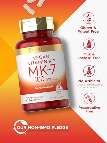 Carlyle Vitamin K2 MK7 100mcg - 200 Vegan Capsules - Menaquinone-7 Supplement