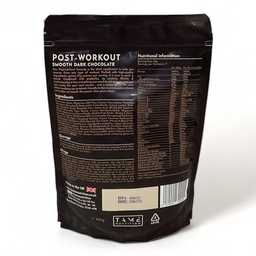 Vegan Post Workout Protein Powder - Dark Chocolate - 301g - Tame Nutrition