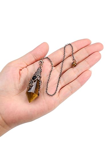PESOENTH Crystal Pendulum Dowsing Divination Scrying Pendulum with Bronze Wrap Tiger Eye Healing