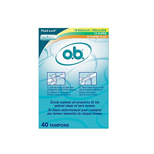 o.b. Tampons Multipack - Non-Applicator Tampon, Unscented - Regular/Super/Super Plus Tampons, 40ct