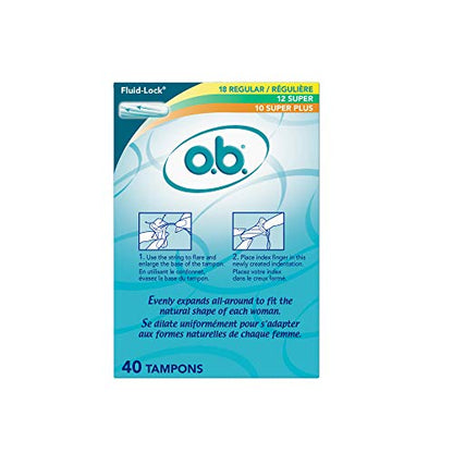 o.b. Tampons Multipack - Non-Applicator Tampon, Unscented - Regular/Super/Super Plus Tampons, 40ct