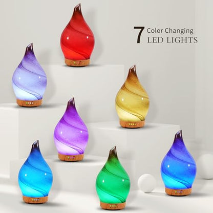 Porseme 100ml Glass Essential Oil Diffuser Aromatherapy Ultrasonic Cool Mist Humidifier 4 Running Hours