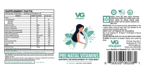 VitaGlobe Prenatal Vitamin Gummy - Womens Multivitamin for Healthy Growth and Brain Development