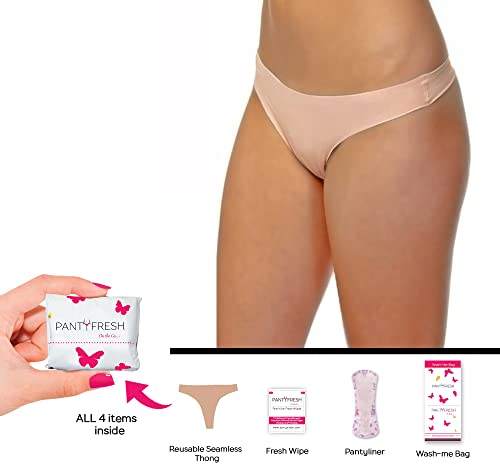 to-Go Panty Kit Includes 4 Items Seamless Thong Underwear Fresh Wipe Pantyliner & Washbag Travel