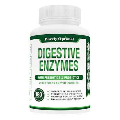 Purely Optimal Premium Digestive Enzymes Plus Prebiotics & Probiotics - for Better Digestio