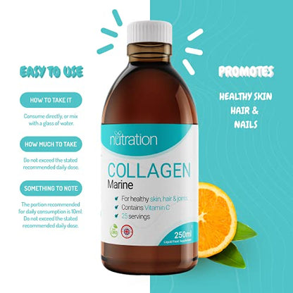 Marine Collagen Liquid - 25 x 10ml Servings - Liquid Collagen Drink for Women and Men - Pure Marine Collagen for Strong Bones & Joints
