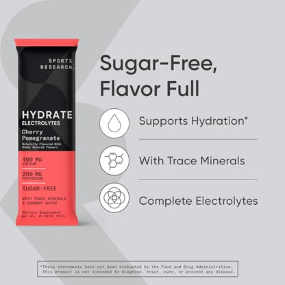 Sports Research Hydrate Electrolytes Powder Packets - Sugar-Free & Naturally Flavored