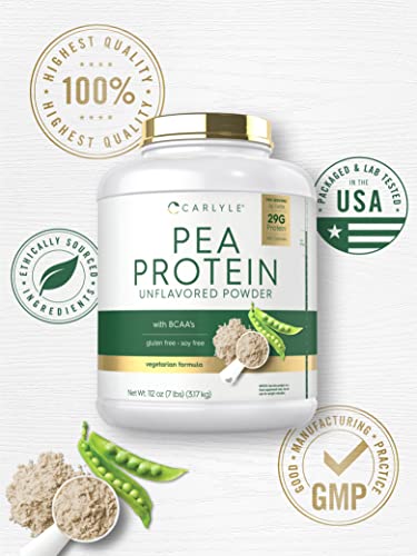 Carlyle Pea Protein Powder with BCAA'S 7lb - Unflavored - 29G Protein - Non-GMO, Gluten