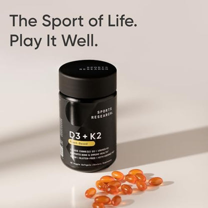 Sports Research Vitamin D3 K2 with Coconut MCT Oil - Vegan D3 2500iu (62.5mcg)