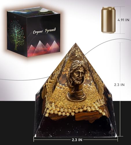 FENGSHUI-CAISHEN Mini Jesus Figurine in Healing Crystal Orgone Pyramid - Obsidian Tiger's Eye