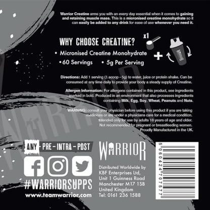 Warrior Creatine Monohydrate Powder - 300g - Micronised for Easy Mixing