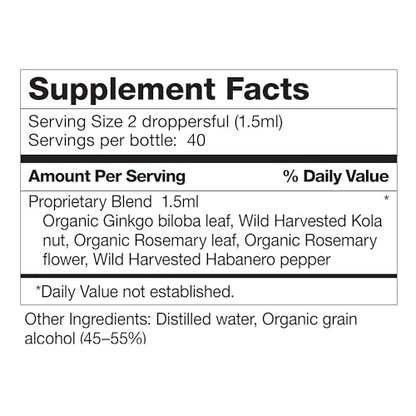 Brain Formula 2 oz. - Vegan and Wild-Harvested - Stimulates Circulation and and Improved
