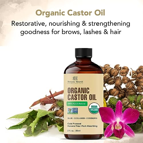 Botanic Hearth Castor Oil - USDA Certified Organic - 100% Pure & Hexane Free - Cold Pressed - Growth