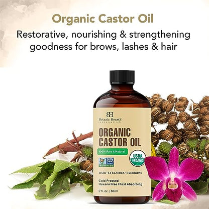 Botanic Hearth Castor Oil - USDA Certified Organic - 100% Pure & Hexane Free - Cold Pressed - Growth