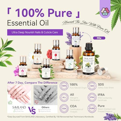 SAVILAND Essential Oils for Cuticle Nails: 100% Pure Natural Essential Oil Tea Tree Lavender Jasmine