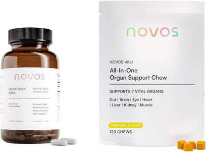 Novos Boost + Vital Cellular Vitality Stack – NMN Capsules & Nutritional Chews for Cellular Energy, Brain, Heart & Gut Support - Longevity Supplement Duo