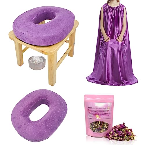 ElasignShopo Yoni Seat Kit, Wooden Vaginial Steaming Stool Chair Set with Gown for Feminine