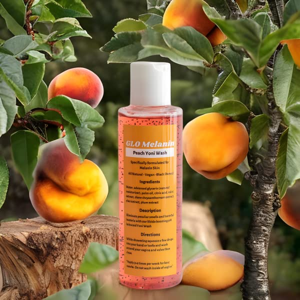 GLO Melanin Peach Yoni Wash with Aloe Vera, All Natural Feminine Wash for Women pH Balance