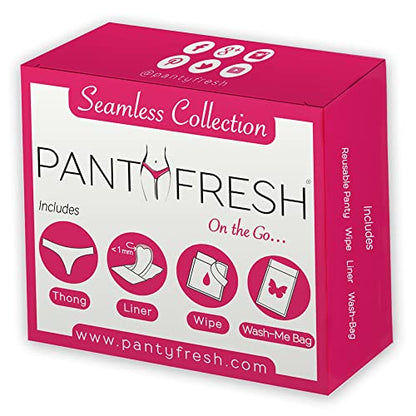 to-Go Panty Kit Includes 4 Items Seamless Thong Underwear Fresh Wipe Pantyliner & Washbag Travel 