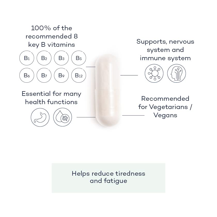 Vitamin B Complex+ Supplements - 8 Key B Vitamins for Optimal Cell Health - Energy Capsules