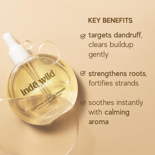 i'nde w'ild Champi Hair Oil (50 ml) with Brahmi, Amla, and Bhringraj - Ayurvedic Hair Growth Oil for Dandruff, Hairfall, & Thicker, Fuller Hair - 16+ Ayurvedic Actives - Calming Fragrance