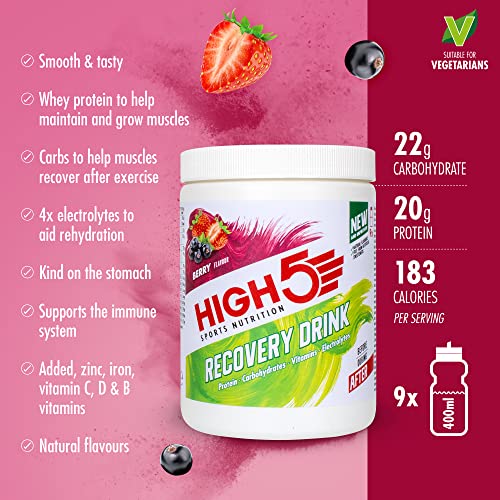 HIGH5 Recovery Drink - Whey Protein Isolate - Promotes Recovery - (Berry, 450g)