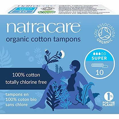 Natracare Non-Applicator 100% Organic Cotton Tampons, Super, Totally Chlorine Free, Biodegradable