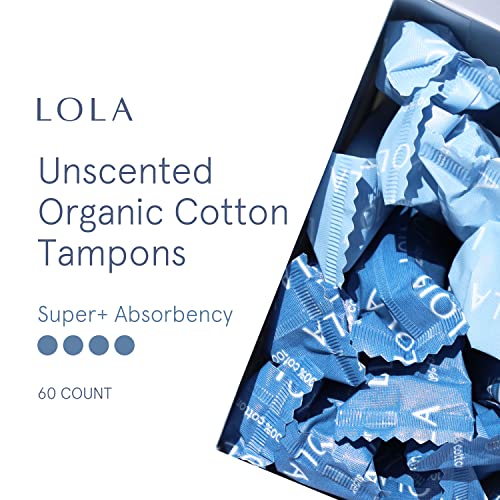LOLA Organic Cotton Tampons, 60 Count - Super Plus Tampons, Period Feminine Hygiene Products