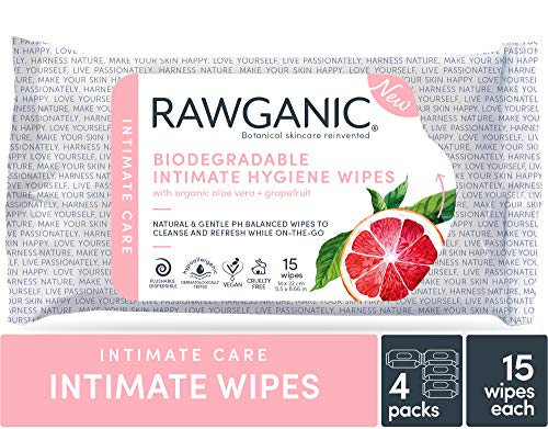 RAWGANIC Gentle Organic Intimate Hygiene Feminine Wipes, Hypoallergenic, Alcohol Free