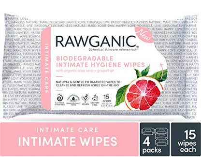 RAWGANIC Gentle Organic Intimate Hygiene Feminine Wipes, Hypoallergenic, Alcohol Free