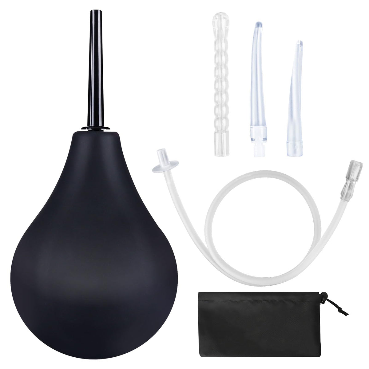 Enema Bulb 7.6oz Douche Enema Kit Includes 4 Nozzles for Women & Men Black with Storage Bag