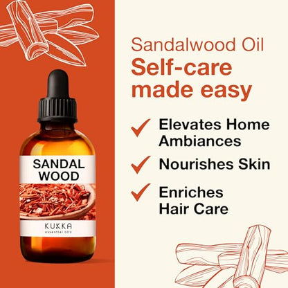 Kukka Sandalwood Essential Oils for Diffuser - 100% Natural Sandalwood Oil - Sandalwood Essential Oil