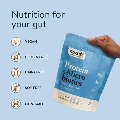 Nuzest - Protein + Microbiotics - Gut Health - Plant Protein Powder - French Vanilla, 300g (10 Servings)