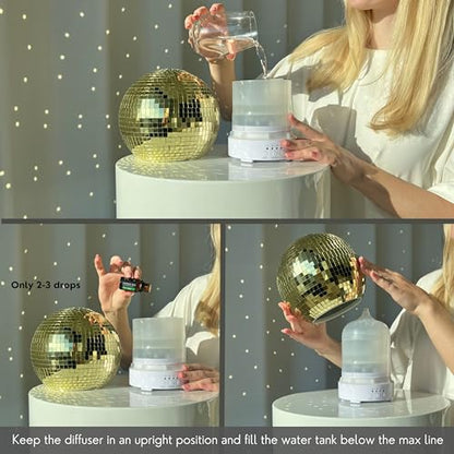 Disco Ball Diffuser Rotating - 300 ML Mirror Ball Oil Diffuser, Essential Oils Diffusers for Home