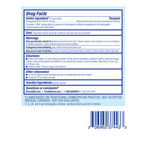 Boiron Harpagophytum 6C Homeopathic Medicine for Arthritis Pain Relief, Pain, Stiffness, Discomfort