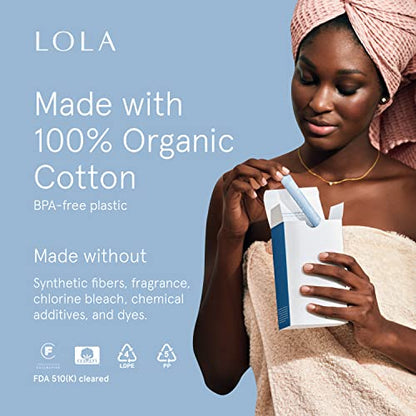 LOLA Organic Cotton Tampons, 60 Count - Super Plus Tampons, Period Feminine Hygiene Products