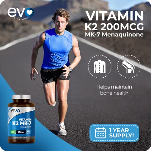 EVO NUTRITION Vitamin K2 MK-7 200mcg - 365 Vegetarian and Vegan Tablets