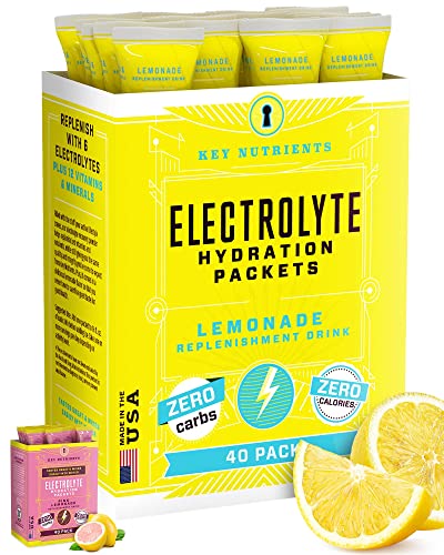 KEY NUTRIENTS Multivitamin Electrolytes Powder Packets - Refreshing Lemonade 40 Pack Hydration Packets - Travel Hydration Powder - No Sugar, No Calories, Gluten Free - Made in USA