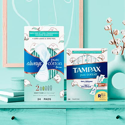 TAMPAX Pure 100% Organic Cotton Core Super Absorbency Tampons - 24 ct