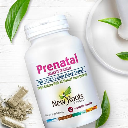 NEW ROOTS HERBAL Prenatal Complete MultiVitamin (90 Veg Caps) - with Biotin, Iron & Folate