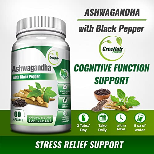 GreeNatr Total Wellness Support with Ashwagandha Capsules with Black Pepper for Enhanced Absorption