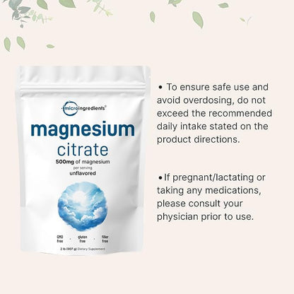Magnesium Citrate Powder, 2lbs - Unflavored Magnesium Supplement - Relaxation and Nutrient Utilization - Easily Absorbed Formula - Non-GMO, Vegan, Gluten Free