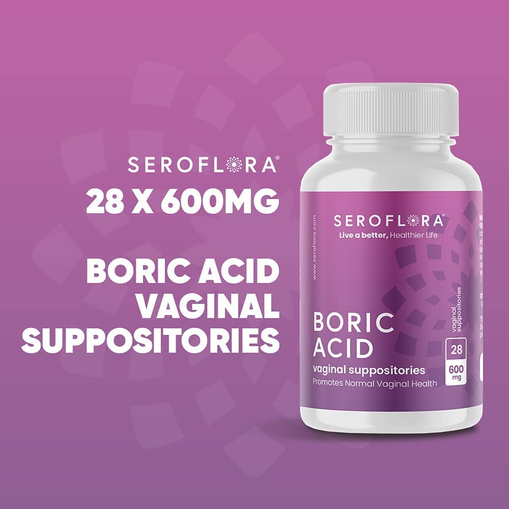 Seroflora Boric Acid Vaginal Suppositories 600 mg 28 Capsules - Boric Acid Pills for Women