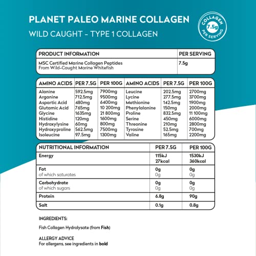 Pure Marine Collagen Powder (60 Servings, 450g) - for Healthy Skin, Hair and Nails, and Gut Health