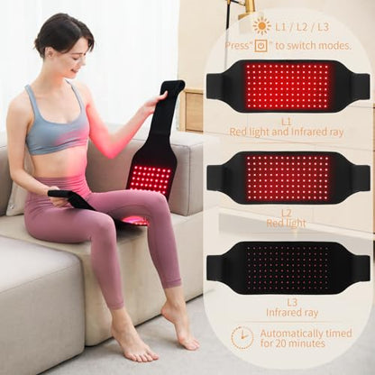 SUNNYOUNG Red Light Therapy Belt, Infrared Light Therapy Wrap Muscle Relaxing Belt with 120 LED Lights
