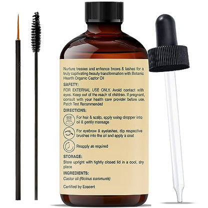 Botanic Hearth Castor Oil - USDA Certified Organic - 100% Pure & Hexane Free - Cold Pressed - Growth