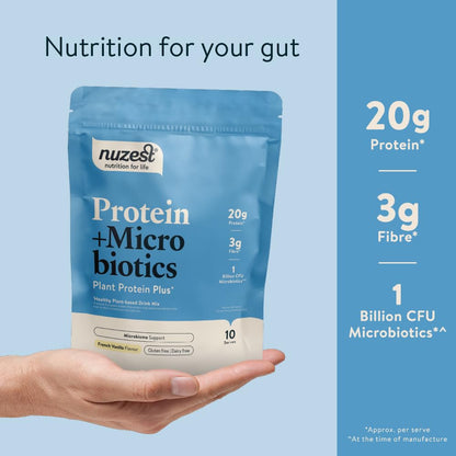 Nuzest - Protein + Microbiotics - Gut Health - Plant Protein Powder - French Vanilla, 300g (10 Servings)